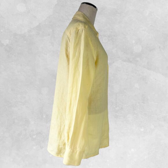 Talbots Pure Irish Linen Yellow Collared V Neck Long Sleeve Blouse - Women's 14 - Picture 3 of 8